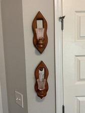 vintage wooden wall sconce candle holders featuring mirrored backplates  picture