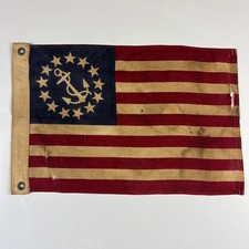 Antique US Yacht Ensign Flag Faded Naval Maritime Cotton Early 1900s Brass 12x18 picture