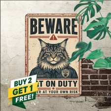 Majestic Maine Coon Cat On Duty Feline Pet Art Plaque Retro Metal Tin Sign 8x12 picture