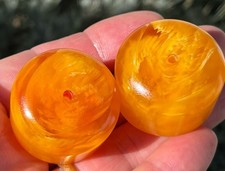 2 Rare Antique Bakelite Beads Large Butterscotch Egg Yolk 72 Grams picture