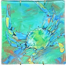 GALLERIE II Jen Callahan Square Ceramic Crab Tile Trivet Blue/Green Wall Art picture