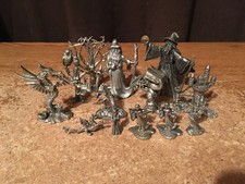 LOT OF 12 PEWTER FANTASY FIGURINES WIZARDS DRAGONS CASTLES ALTAR LIVING TREE picture
