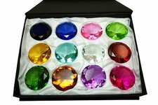 Tripact 12pc 40 mm Round Diamond Shaped Jewel Crystal Paperweight Box Set picture