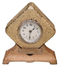 Antique Lux Clock Waterbury Art Deco Beige Cast Iron Desk Clock Coin Bank - Work picture