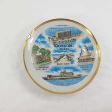 Vintage Galveston Texas Souvenir Collector Mini Plate Gold Rim Wall Hanging picture
