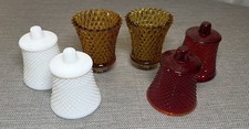 Vtg. Diamond Cut Votive Candle Peg Light Holders Amber, Red & White Set Of 6 picture