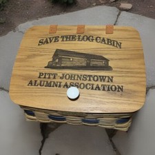 UPJ Pitt Johnstown Alumni University of Pittsburgh *Log Cabin* Basket w/ Lid Oak picture