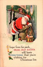 Vintage Victorian Postcard 1928 Dear Old Santa - Santa at the Chimney picture