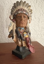Vintage Native American Indian Chief Bust Figurine Hand Painted Resin Decor picture