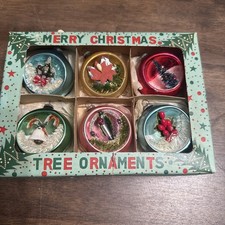 Vintage Diorama 6 Christmas Tree Ornaments Made in Japan With Original Box picture