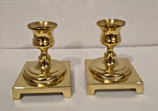 Vintage Brass Candlestick Holders Pair, Small Square Base Taper Candle Holders picture