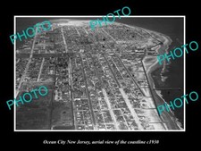OLD LARGE HISTORIC PHOTO OF OCEAN CITY NEW JERSEY AERIAL VIEW OF COASTLINE 1930 picture