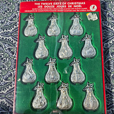 Vintage 12 Days Of Christmas Silver Plated Pear Ornament Set Complete In Box picture