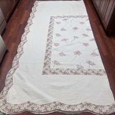 Vtg Cannon Queen Quilt Bedspread White Pink Rose Floral Embroidered Cottagecore picture