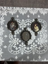 Set Of 3 Vtg Small Oval Ornate Metal Picture Frames And Mirror Victorian Style picture