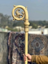 Handcraft Solid Wooden Crozier Engraved Modern Walking Sick Cane For Gift 72'' picture