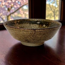 Vtg Rice/Matcha Bowl Green Brown Signed Art Pottery Shigaraki Ware Style 2.5