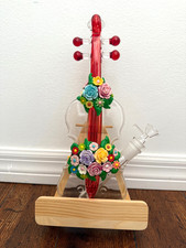 11.5” Premium Glass Water Hookah Art Floral Violin Guitar 14mm picture