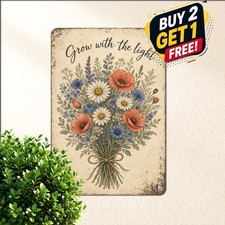 Inspirational Wildflower Botanical Quote Sign Hand Drawn Floral Tin Metal Plaque picture