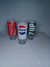 Vintage 1970s Coca Cola Pepsi 7UP 12 Oz Pedestal Glasses Set of 3 Soda picture