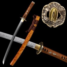 Handmade 30'' Wakizashi Sword Real Hamon Clay Tempered L6 Steel Full Tang Sharp picture