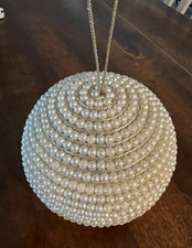 White Beaded Faux Pearl Ball Christmas Ornament w/ Silver Cord picture