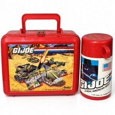 Vintage 1990 GI Joe Aladdin Red Plastic Lunchbox & Thermos Hasbro picture
