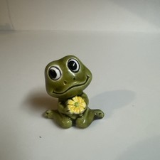 Rare Vintage Neil the Frog Figurine 1970s Sears Ceramic Green Frog Yellow Flower picture