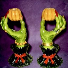 Broomstick Blvd Witch’s Hands Halloween Candle Holders NEW IN ORIGINAL BOX picture