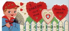 Vintage Valentine Boy Raking Heart Leaves I Rakeon Reckon You'd Make Nice c1950s picture