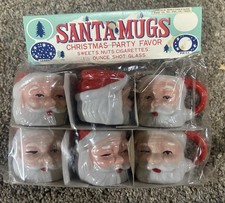 Vtg. 1940's Set of 6 Miniature Christmas Party Flavor Winking Santa Mugs *NIP* picture