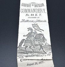 1877 CLEVELAND KNIGHTS TEMPLAR GODFROY DE BOUILLON #44, MATTOON, IL RIBBON L280 picture