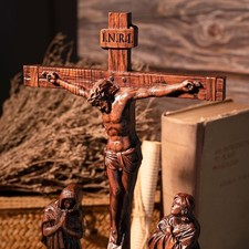 Handmade 10 Inch Wooden Wall Crucifix Cross - Perfect Christmas Gift picture