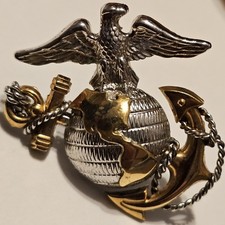 Vintage USMC Officer Dress Hat Cap Badge EGA - Sterling Silver 10K GF 592 Mark picture