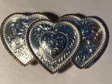 Montana Silversmiths Triple Heart Silver Two Tone Women's Western Belt Buckle picture