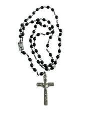 Vintage Italian Catholic Rosary Black Wood Beads Crucifix Italy 21” picture