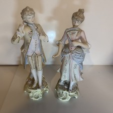 Vtg Arnart Pair of Figurines Man and Woman 18th century Ceramic  MCM 7.5