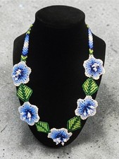 Handmade Huichol Beaded Necklace – Blue Floral Design picture