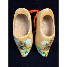 Vintage Dutch Wooden Clogs Hand Painted Windmill Souvenir Shoes Made in Holland picture