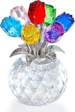 Crystal Colorful Rose Flower Collectible Figurine With Vase Rose Bouquet Floral picture