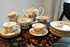 Vintage Made in Japan Scenic Tea Set Torii Gate Landscape Gold Trim Complete Set picture
