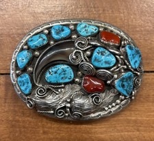 Vintage Native American Turquoise Belt Buckle Sterling Silver Navajo OLD PAWN picture