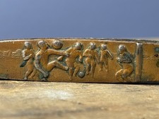 Antique Original RARE Copper Brass Letter Opener Knife 2 Blade Soccer Embossed picture