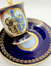 Antique Heinrich Baensch Leipzig Coat Of Arms Meissen Lion Cup & Saucer Cobalt picture