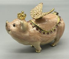 Flying Pig Miniature Figurine Trinket Box Enamel Crystal Hinged Magnetic. picture