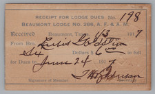 1917 Beaumont Lodge No. 286 Dues Receipt Beaumont Texas picture