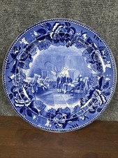 2 Antique Historical England WEDGWOOD Flow Blue Plates Declaration & Lincoln picture