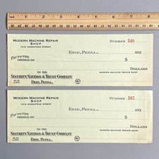 Vtg 1920s Modern Machine Repair Shop Erie PA Blank Checks Hammermill Paper Lot 2 picture