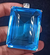 257 Ct Natural Blue Aquamarine IGL Emerald Cut Pendant 925 Sterling Silver 6FRW picture