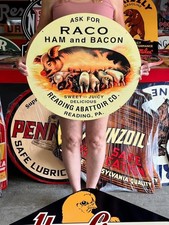 Vintage Old Style Sign Ham and Bacon NOT Porcelain Made in USA 24x24 picture